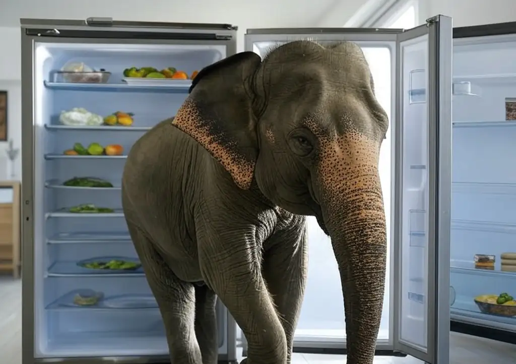 Meter elefante dentro de la nevera
