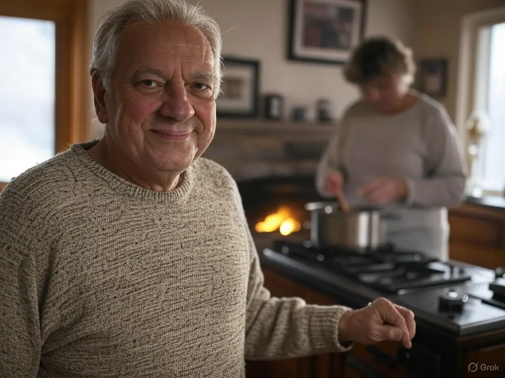 El Paciente Sordo en la cocina con la esposa preparando sopa