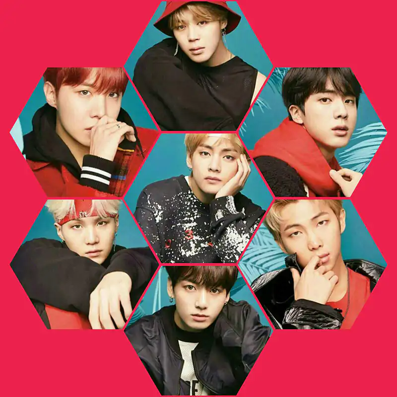 La Historia de BTS: Asombroso Cómo Estos Chicos de K-pop Se Convirtieron en Leyenda 3 Collage de los siete miembros de BTS.