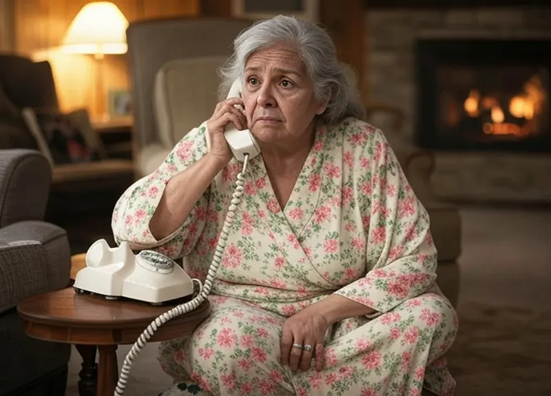 El Prestamista Sin Corazón 2 Adulta mayor hablando por telefono senrtada en el sofa de la sala