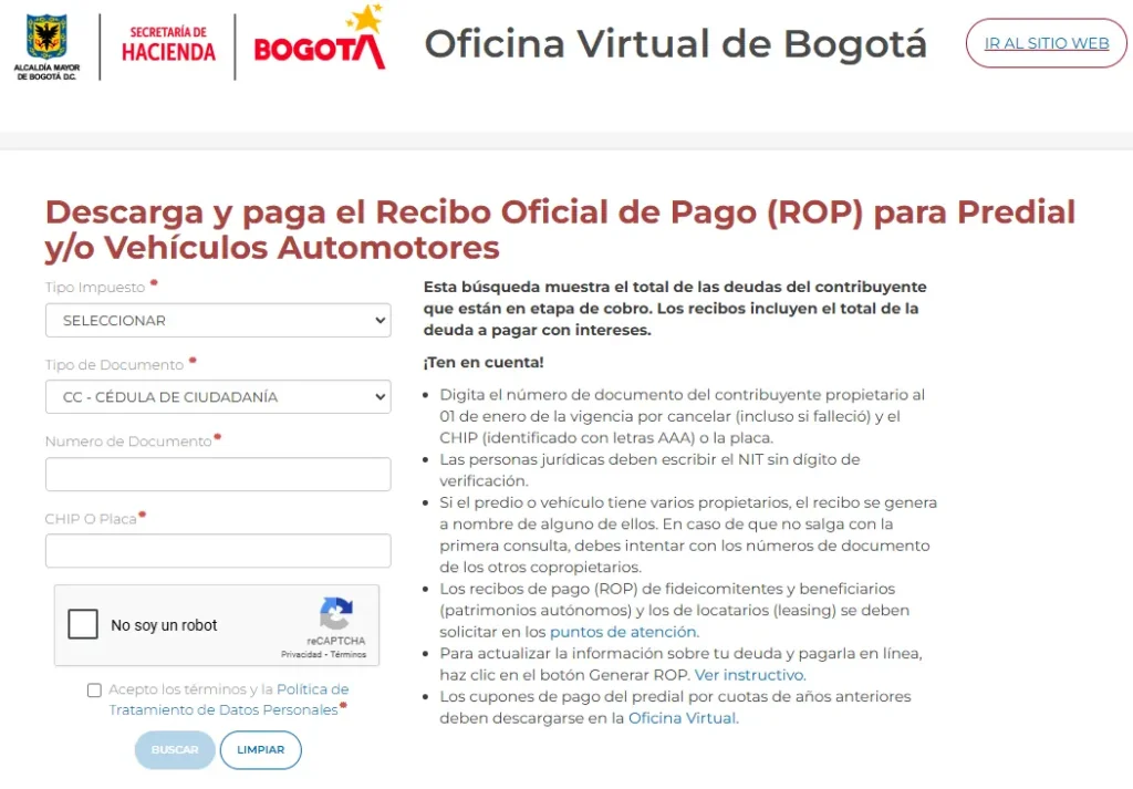 Impuesto Vehicular Bogotá 2025 Paso a Paso: Cómo Descargarlo, Pagarlo y Aprovechar Descuentos 2 Pagina Web Secretaria de Hacienda Distrital -Captura De Pantalla