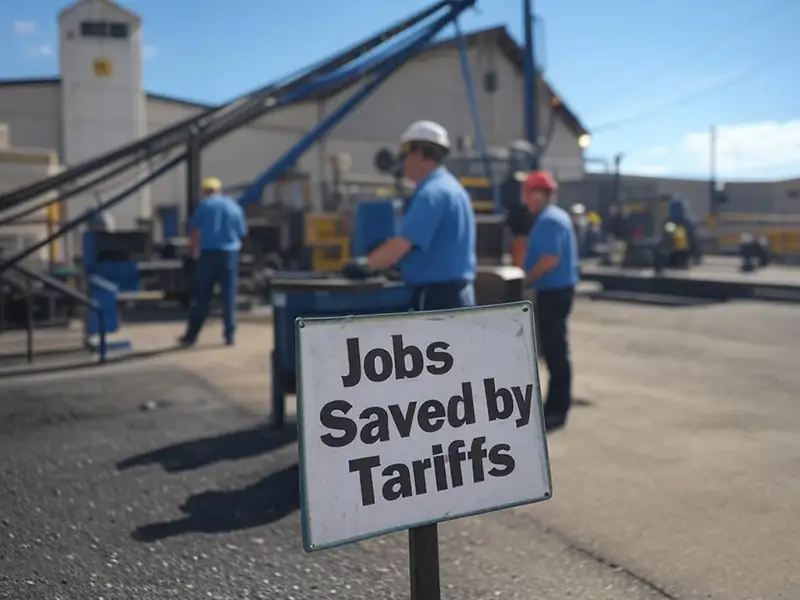 Fábrica de acero en Ohio con trabajadores y un cartel de 'Empleos salvados por aranceles

